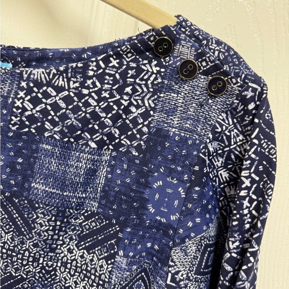 J. Mclaughlin Patchwork Blue Pattern Blouse - image 3